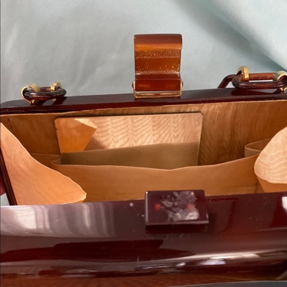 Vintage 1940s 1960s tortoise shell lucite or acrylic handbag - Picture 2 of 10